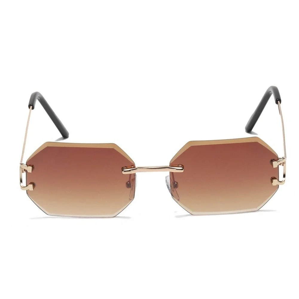 Rimless Sunglasses Men Brown Lens Classic Retro Light Weight UV400 HipHop Street